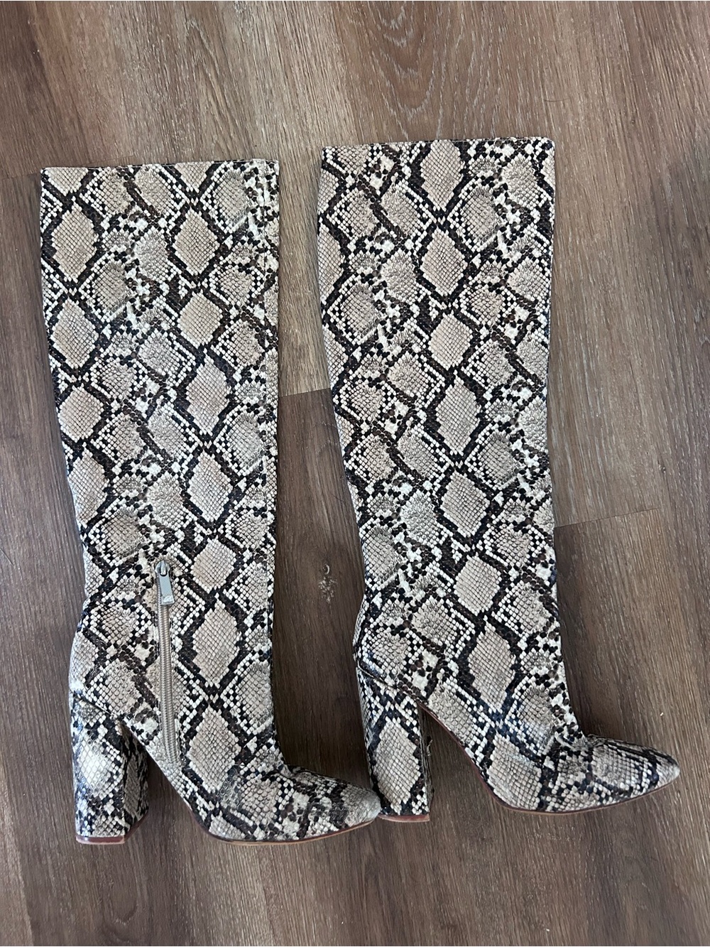 Zara Women's Snakeskin Knee High Heeled Tall Boots Size EUR 38
